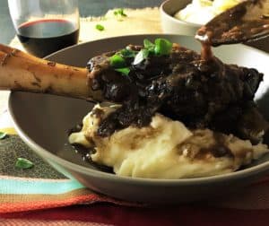 fall apart lamb with a delicious red wine sauce