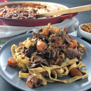 Slow cooked duck pasta - a deliciously easy combination of oven roasted duck simmered on the stove to create a rich flavourful sauce.