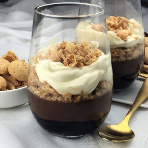 Chocolate Cherry Ganache Parfaits - a base of cherries with a layer of chocolate ganache, amaretti infused mascarpone, and amaretti biscuits for crunch