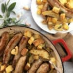 One Pot Sausage with Pears Potatoes & Croutons - complete meal all in one pan