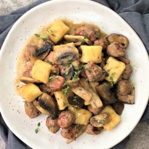 Mushroom gnocchi with meatballs - quick & simple ricotta gnocchi with mushroom & meatball sauce