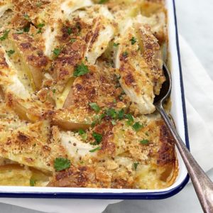 potato and fennel gratin - potato and fennel in a smooth creamy gratin sauce, with no need to make a bechamel sauce