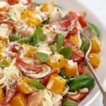 Creamy Baked Pumpkin Pasta with Tomato & Bacon - baked butternut pumpkin pasta with a cream sauce made in the oven!