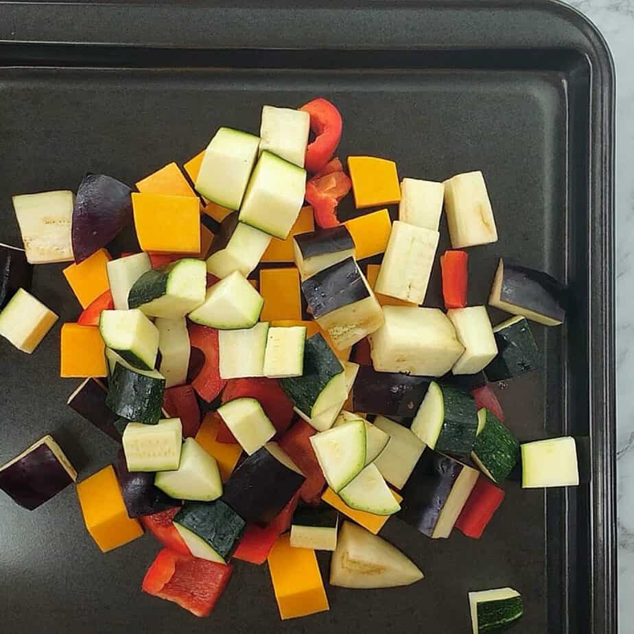 process shots showing how to make roasted veg couscous