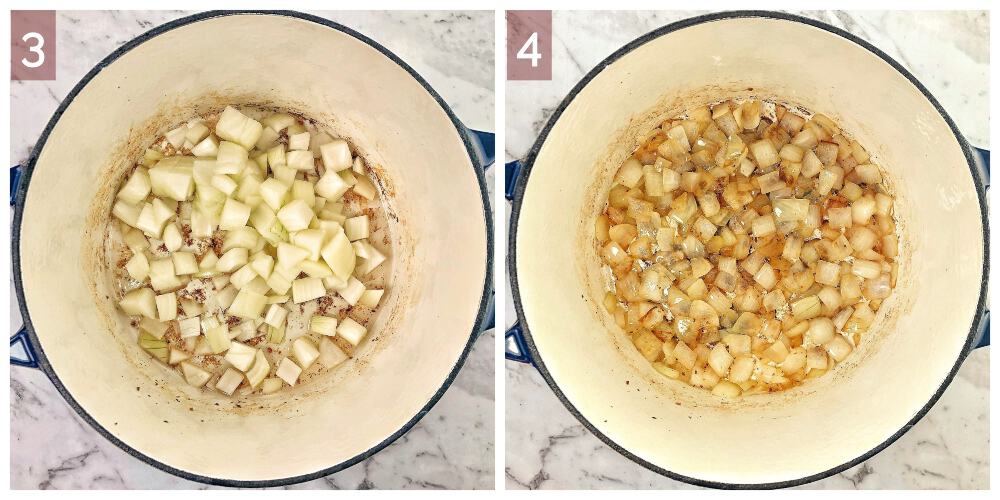 process shot showing how to make potato soup
