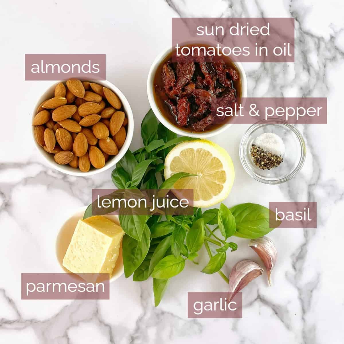 collage of the ingredients required to make this pesto recipe