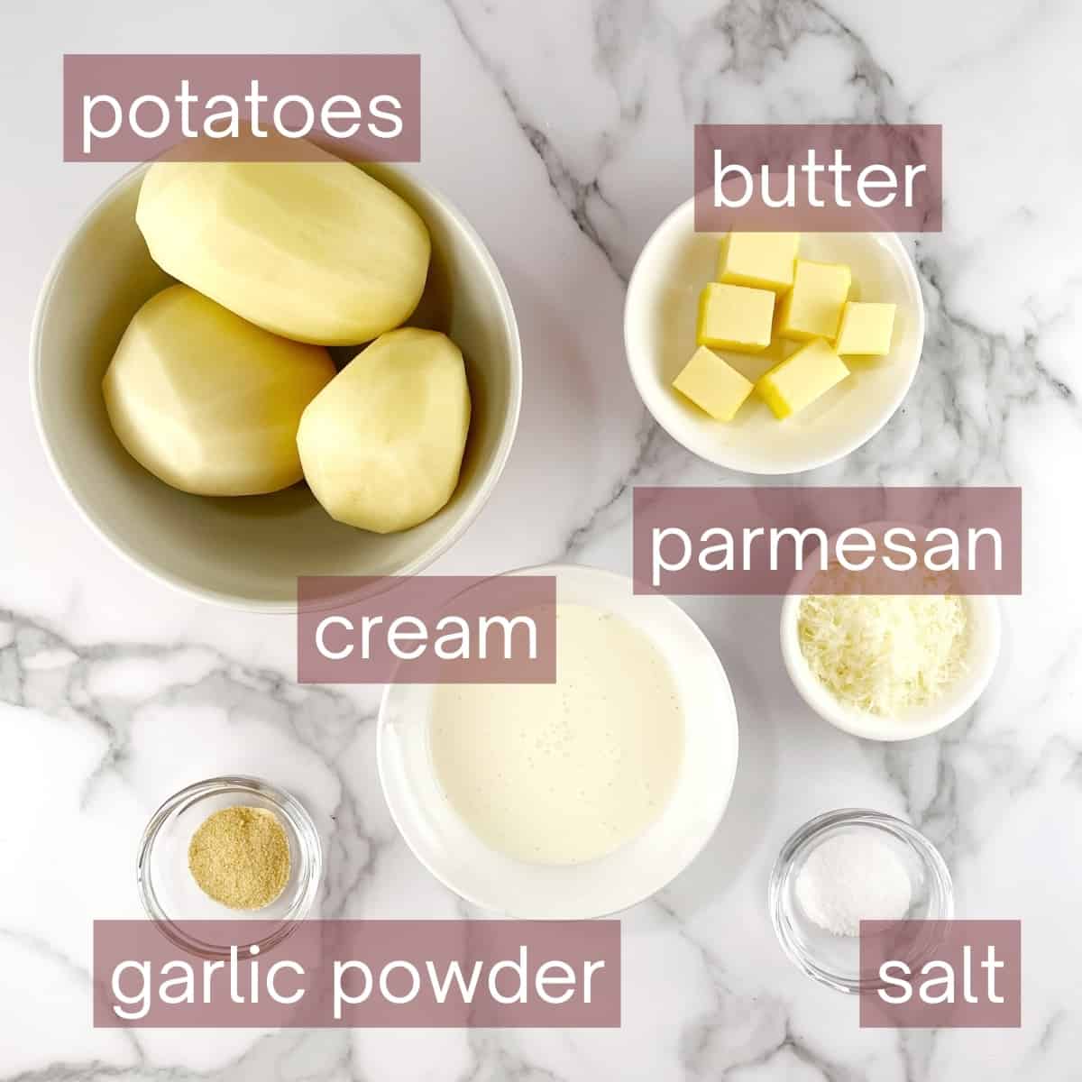 collage showing ingredients needed to make this recipe with labels.