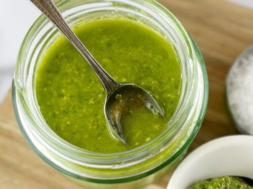 green salad with pesto dressing Pesto Salad Dressing