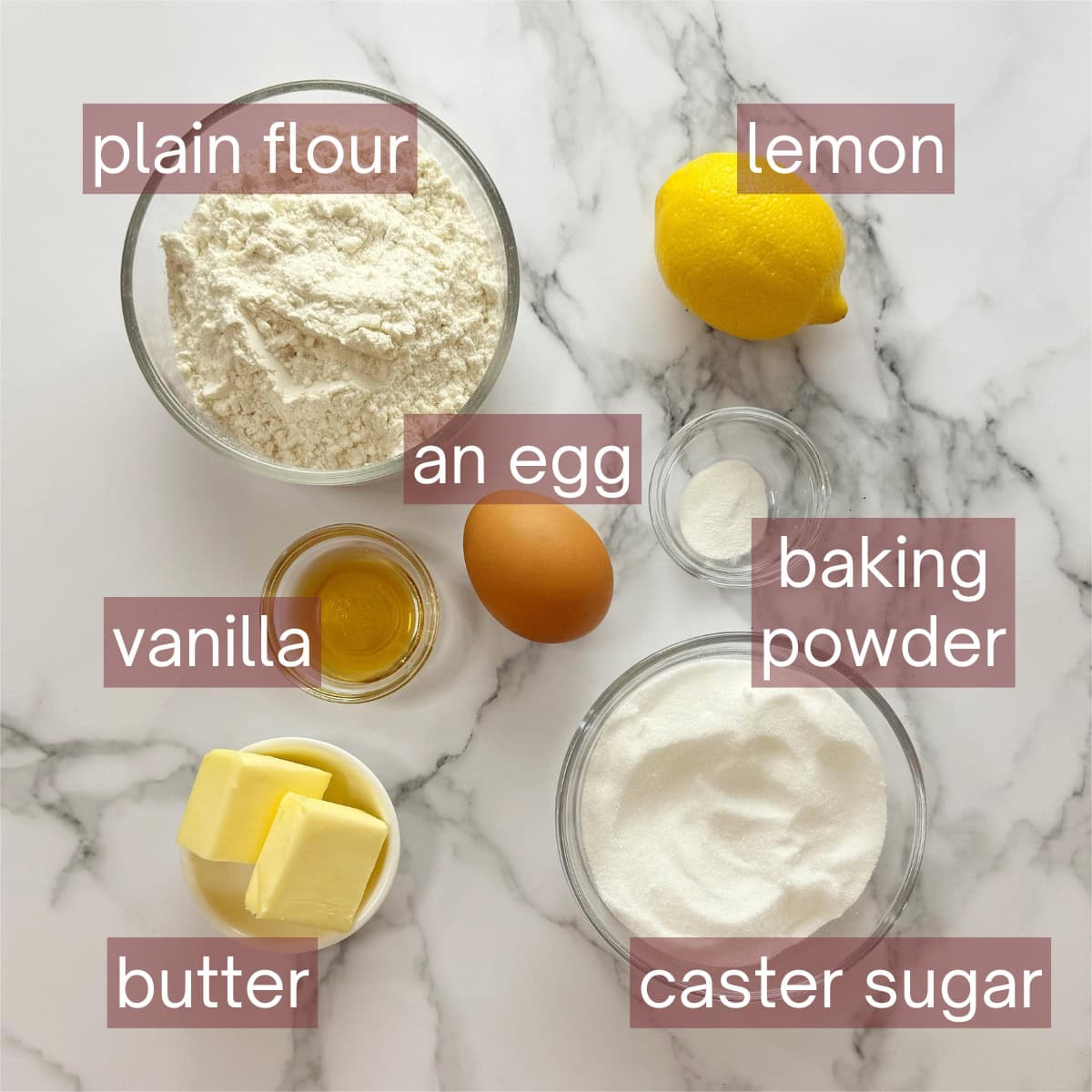 Graphic showing ingredients needed to make this recipe including labels.