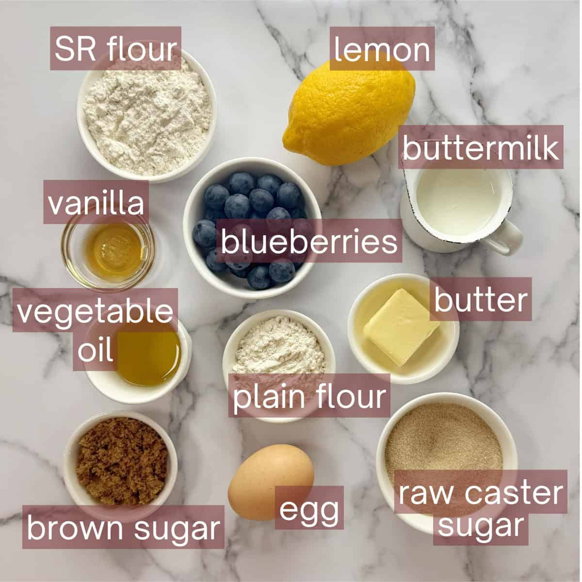 Graphic showing ingredients needed to make this recipe including labels.