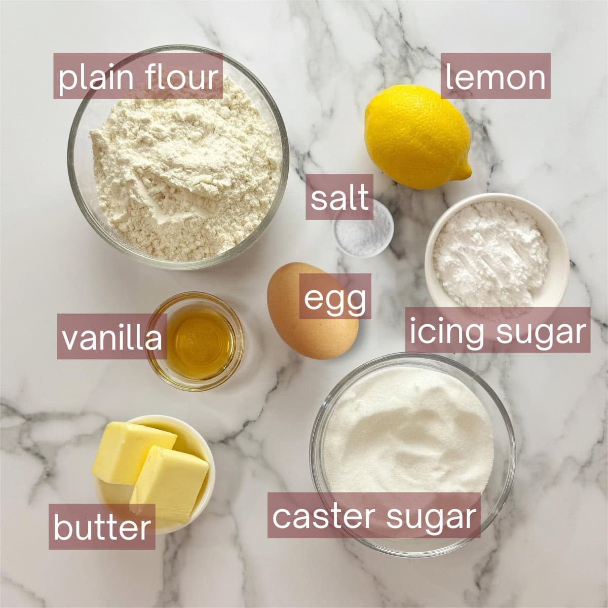 Collage showing the ingredients needed to make this recipe including labels.