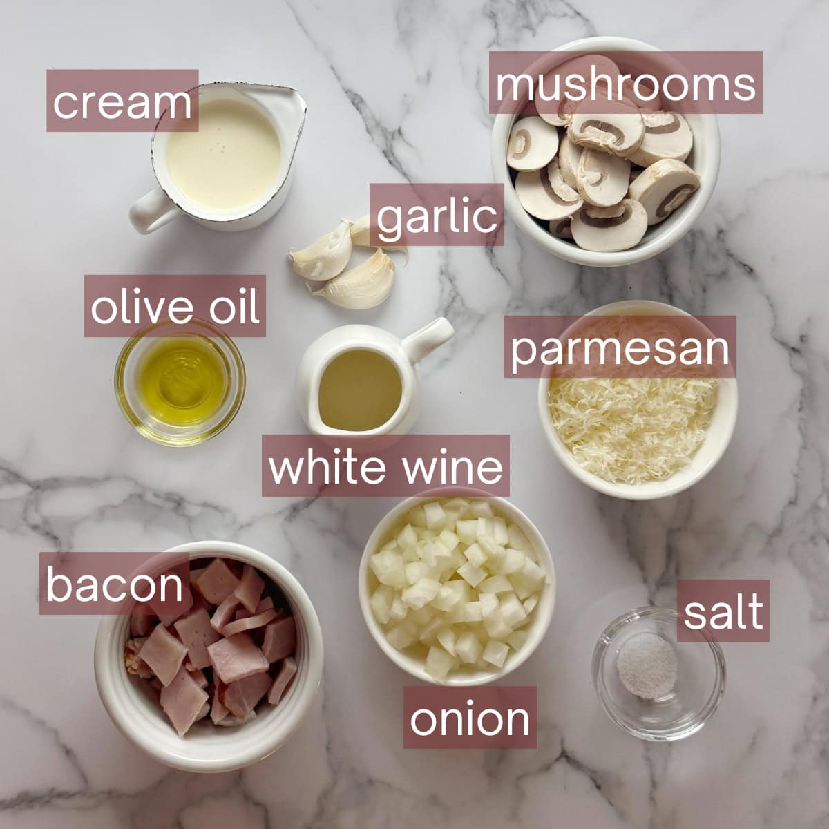 Collage showing the ingredients needed to make this recipe including labels.