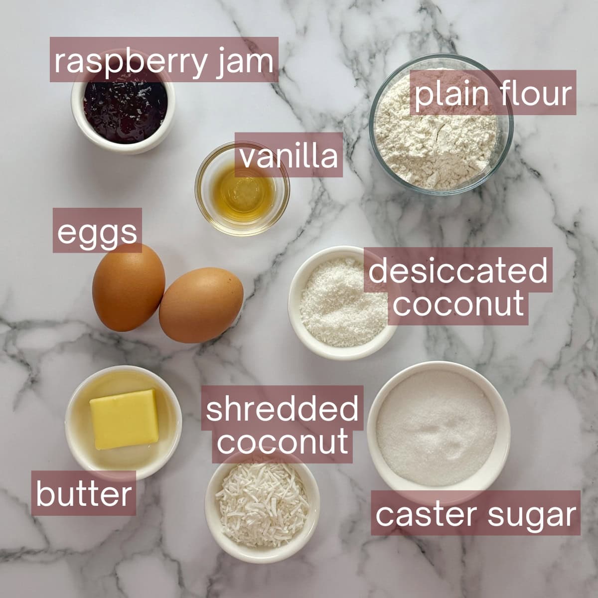 Collage showing the ingredients needed to make this recipe including labels.